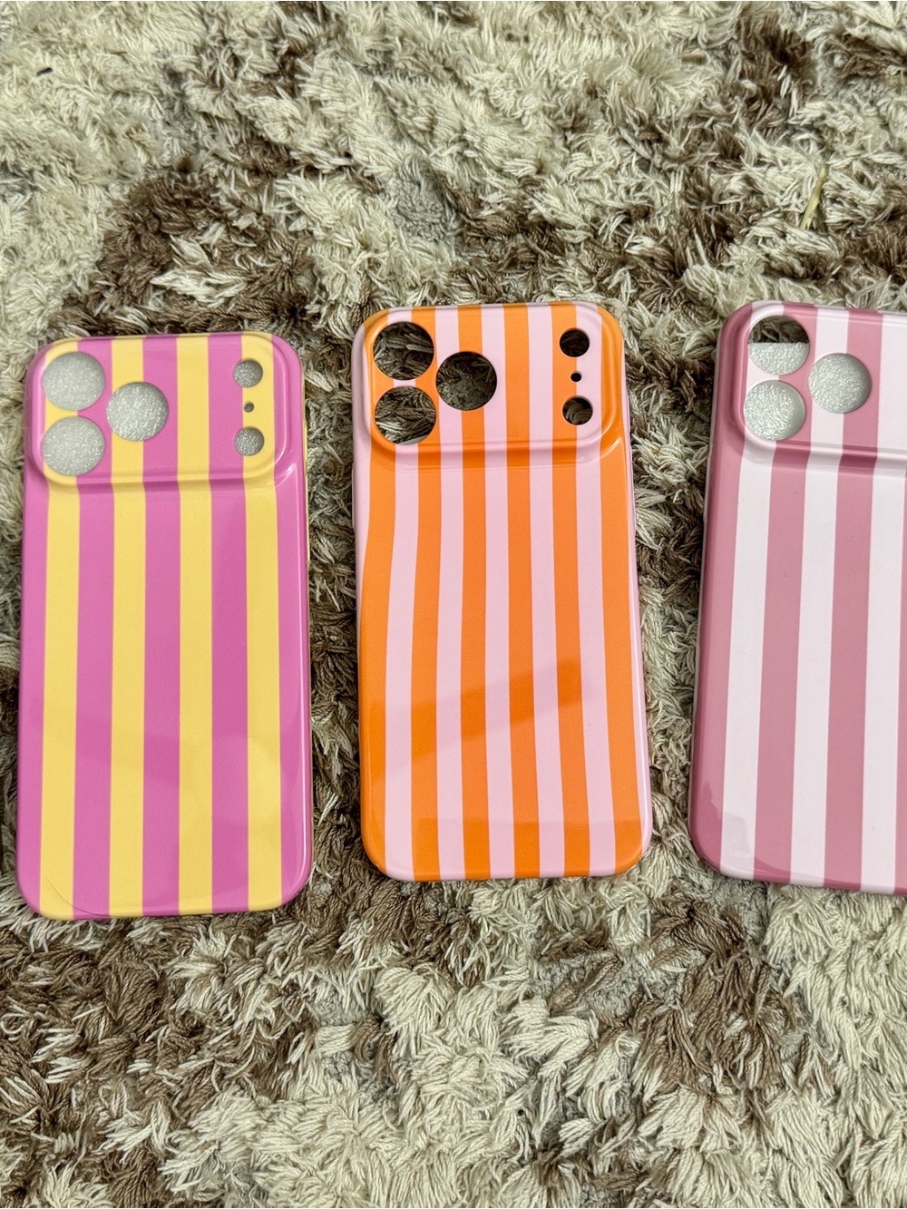 iPhone 17 Pro Max Cases-Striped Protective Phone Case - Pink, Orange, Pink-White